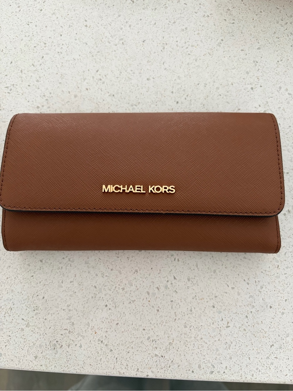 Michael Kors Chestnut Saffiano Leather Continental Wallet with Gold Logo